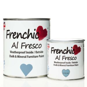 Chien Blanc Interiors: Furniture Paint - Ol' Blue Eyes (denim blue). Photo shows 750ml tin and 250ml tin.