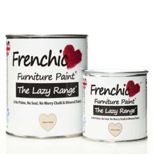 Chien Blanc Interiors: Furniture Paint - Stone Rosie (soft beige). Photo shows 750ml tin and 250ml tin.